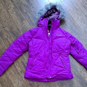 Columbia Women's Bright Purple Ski Jacket with Faux-Fur Hood